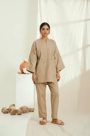 Beige linen short kurta set