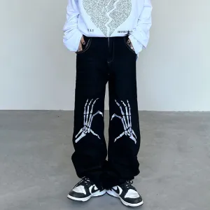 Blavra Street Style Skull Heart Loose Jeans