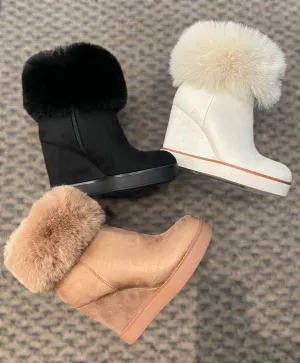 Camel Suede Chic Wedged Boot