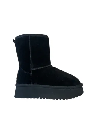 Carmela black suede Ugg style platform ankle boot