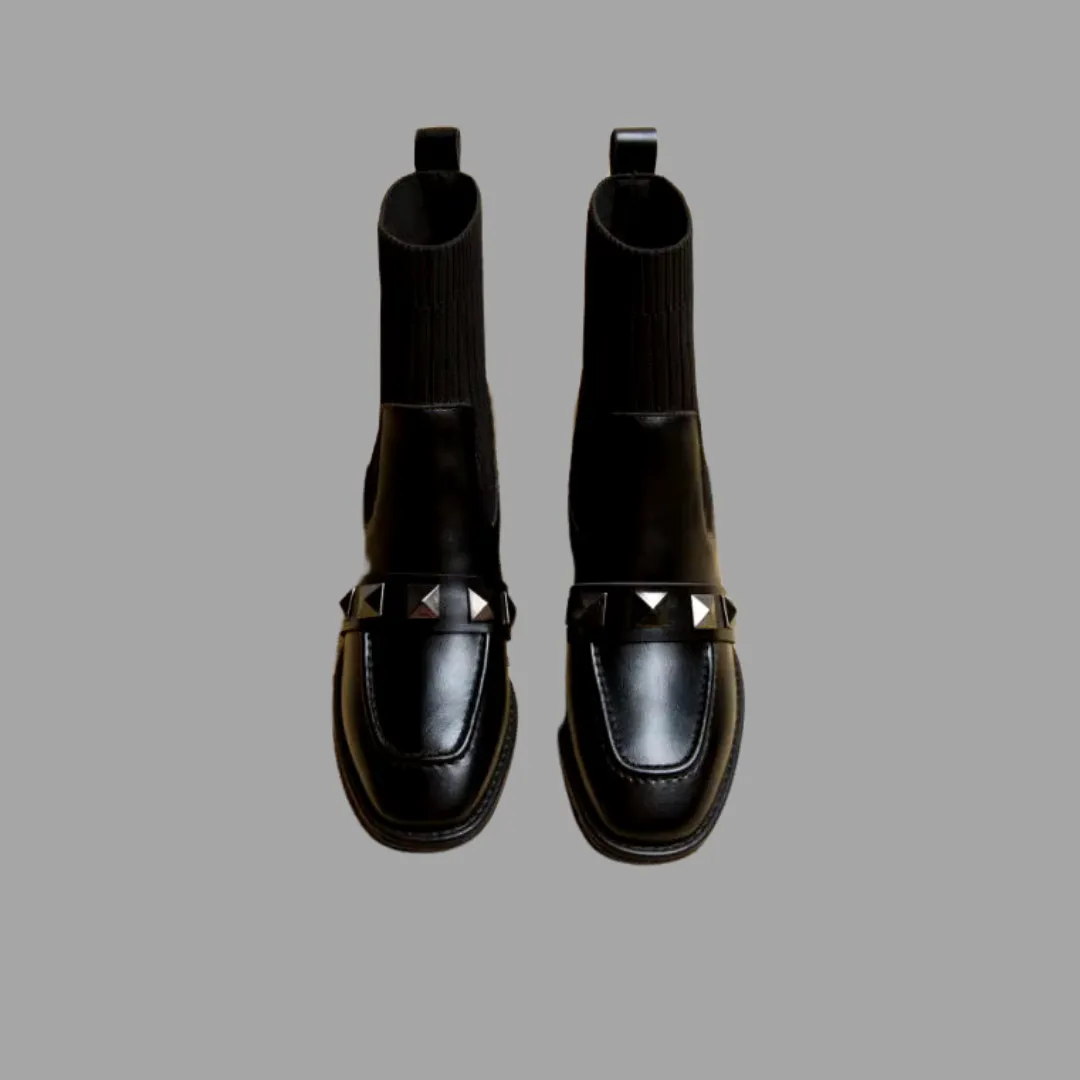 Chic Vegan Leather Sock Boots - Black