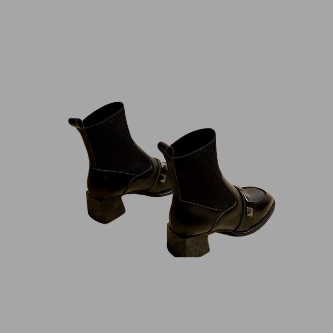 Chic Vegan Leather Sock Boots - Black