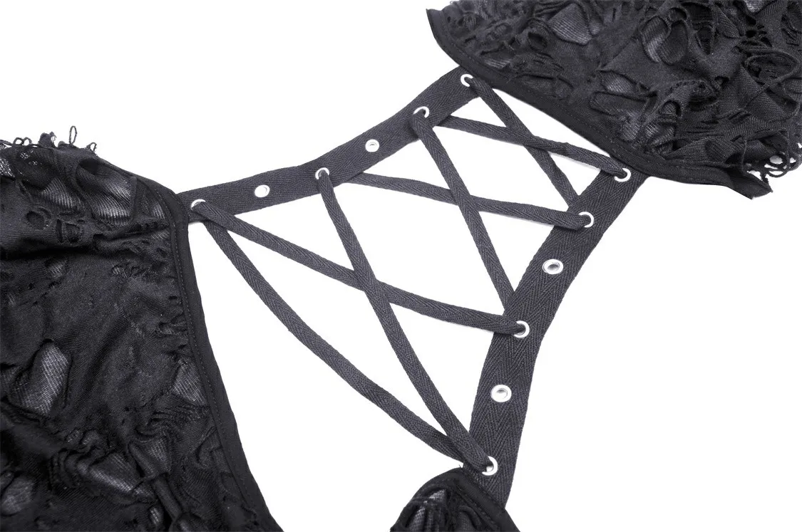 Edgy Women's Ripped Mesh Hood Crop Top - Dark Alt Fashion