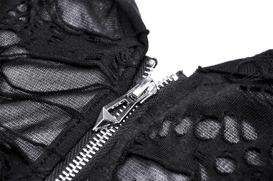 Edgy Women's Ripped Mesh Hood Crop Top - Dark Alt Fashion