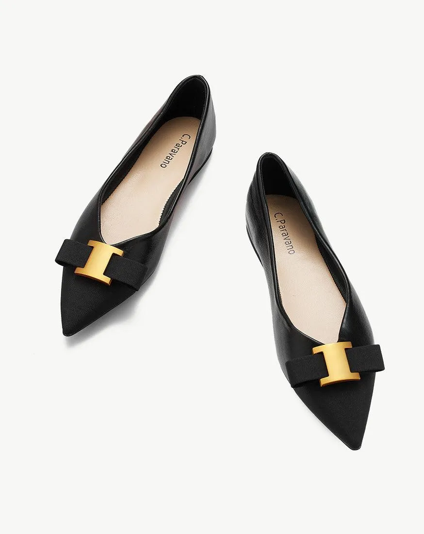 Embellished Leather Flats Black