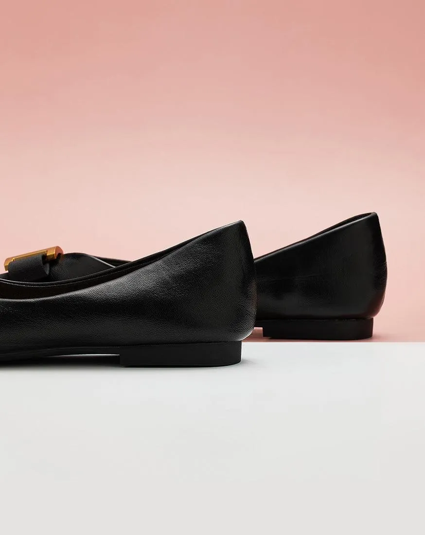 Embellished Leather Flats Black