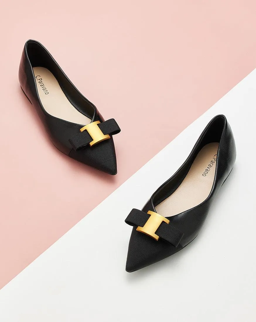 Embellished Leather Flats Black