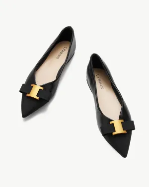 Embellished Leather Flats Black