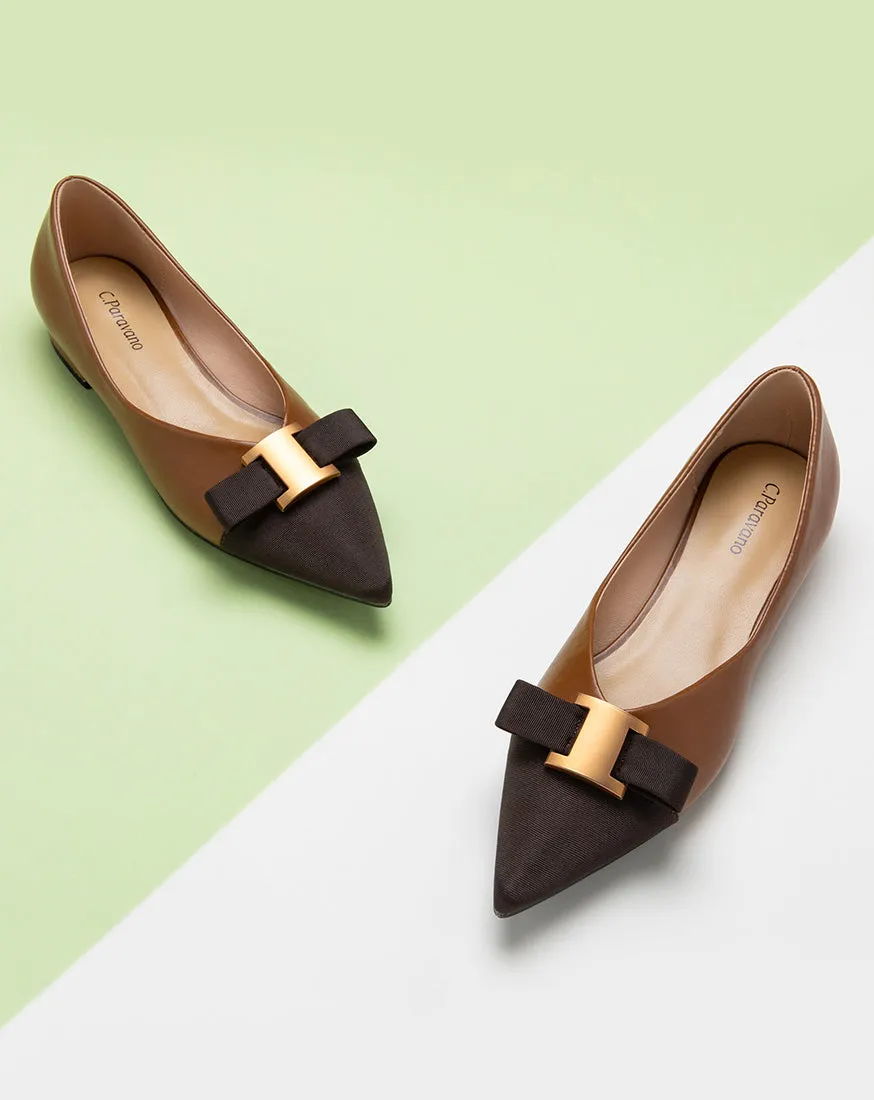 Embellished Leather Flats Brown
