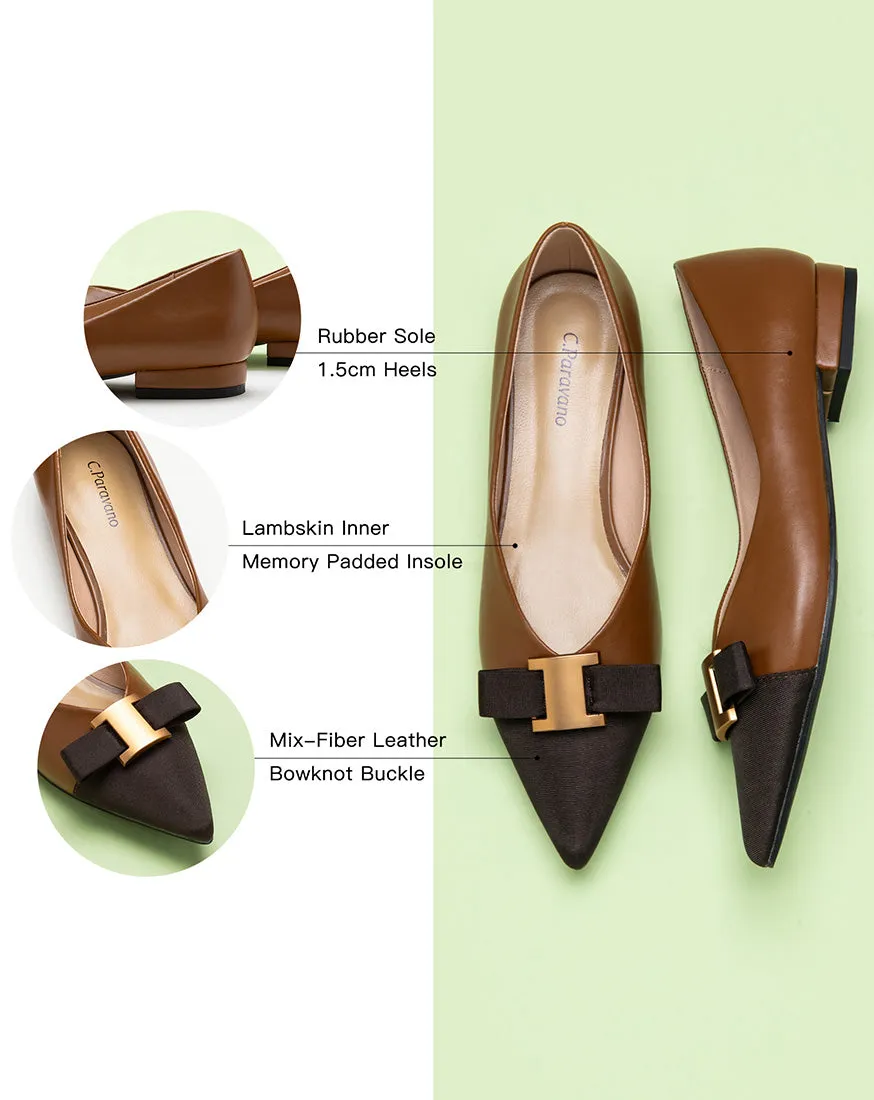 Embellished Leather Flats Brown