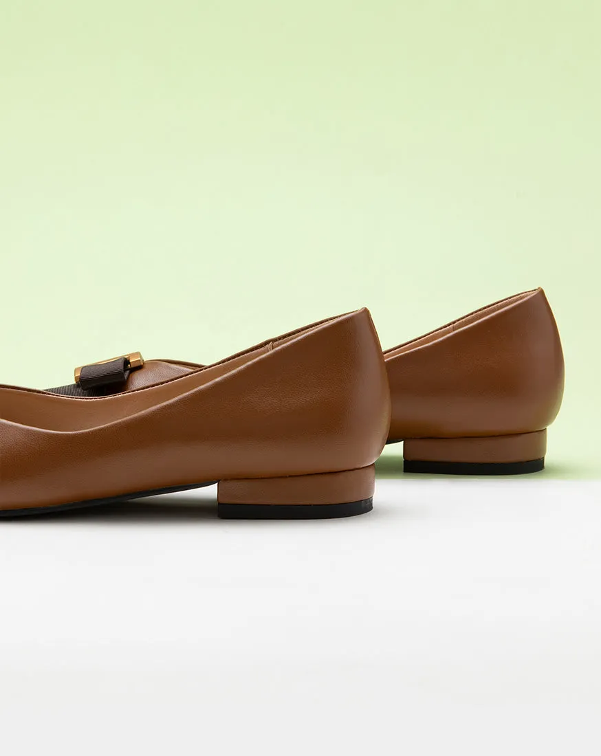Embellished Leather Flats Brown