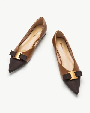 Embellished Leather Flats Brown