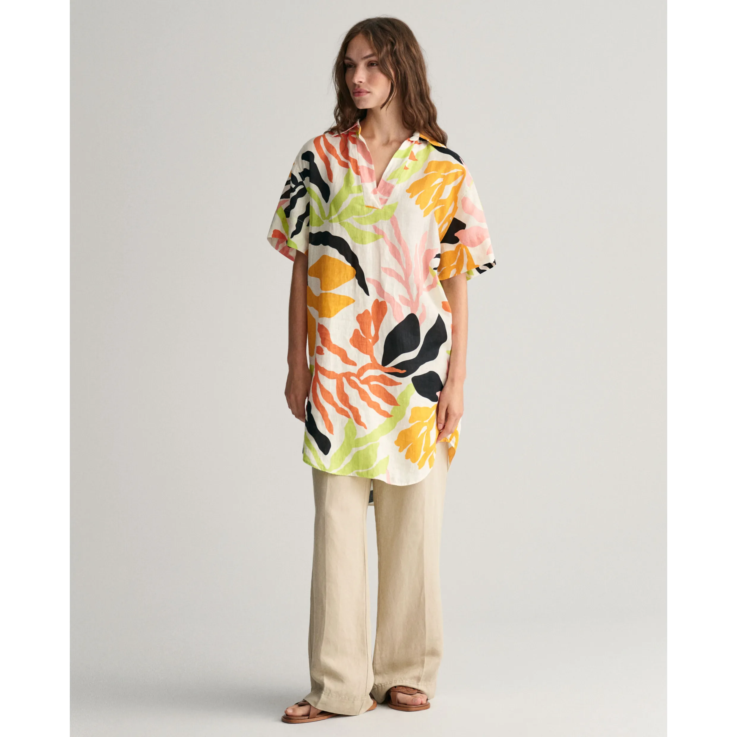 GANT Relaxed Palm Print Linen Caftan Medal Yellow 4503329