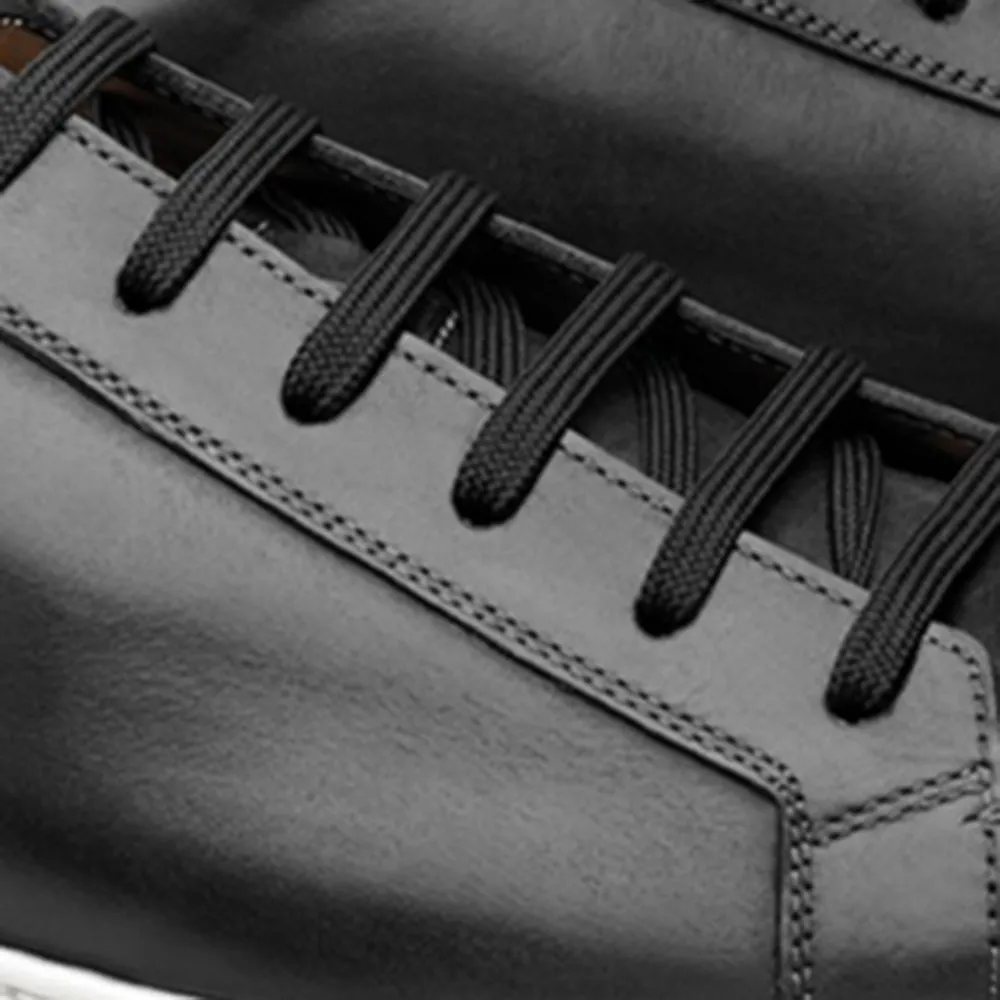 Height Increasing Black Leather Cornella Lace Up Sneakers