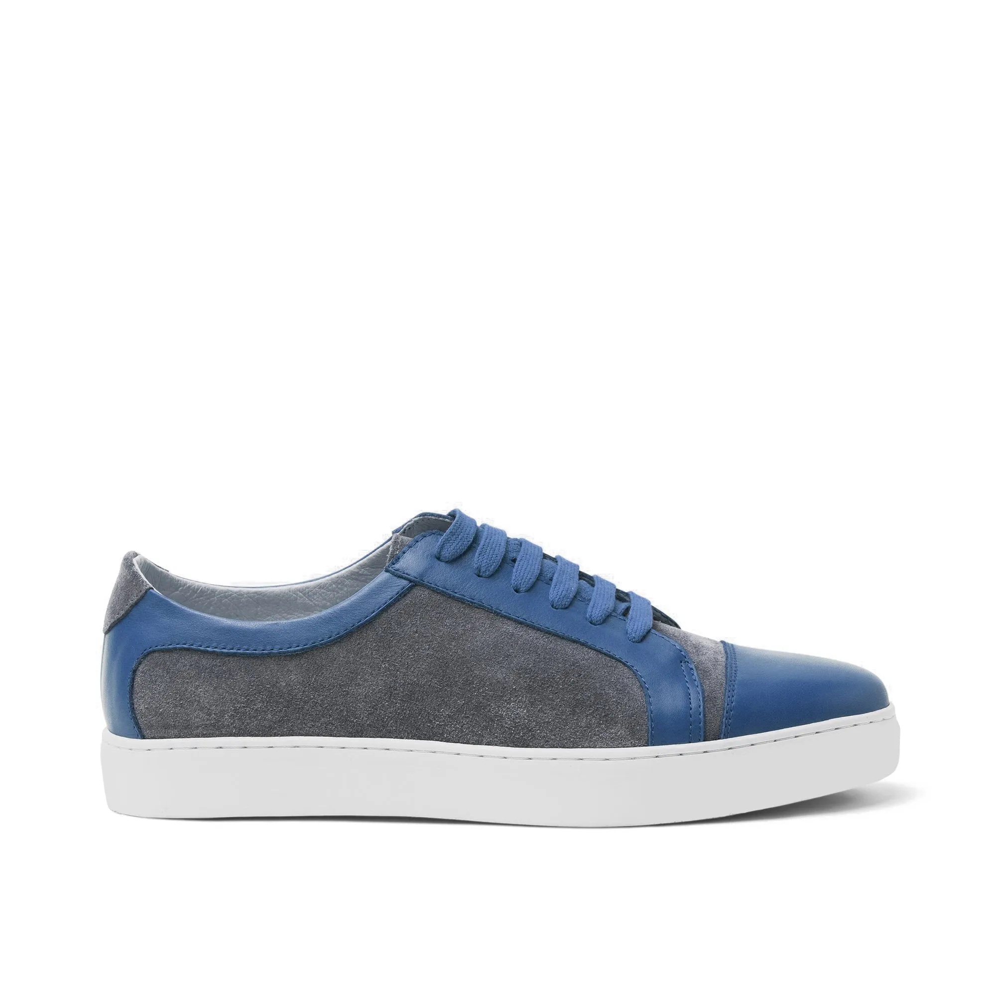 Height Increasing Blue Leather and Grey Suede Angus Lace Up Sneakers