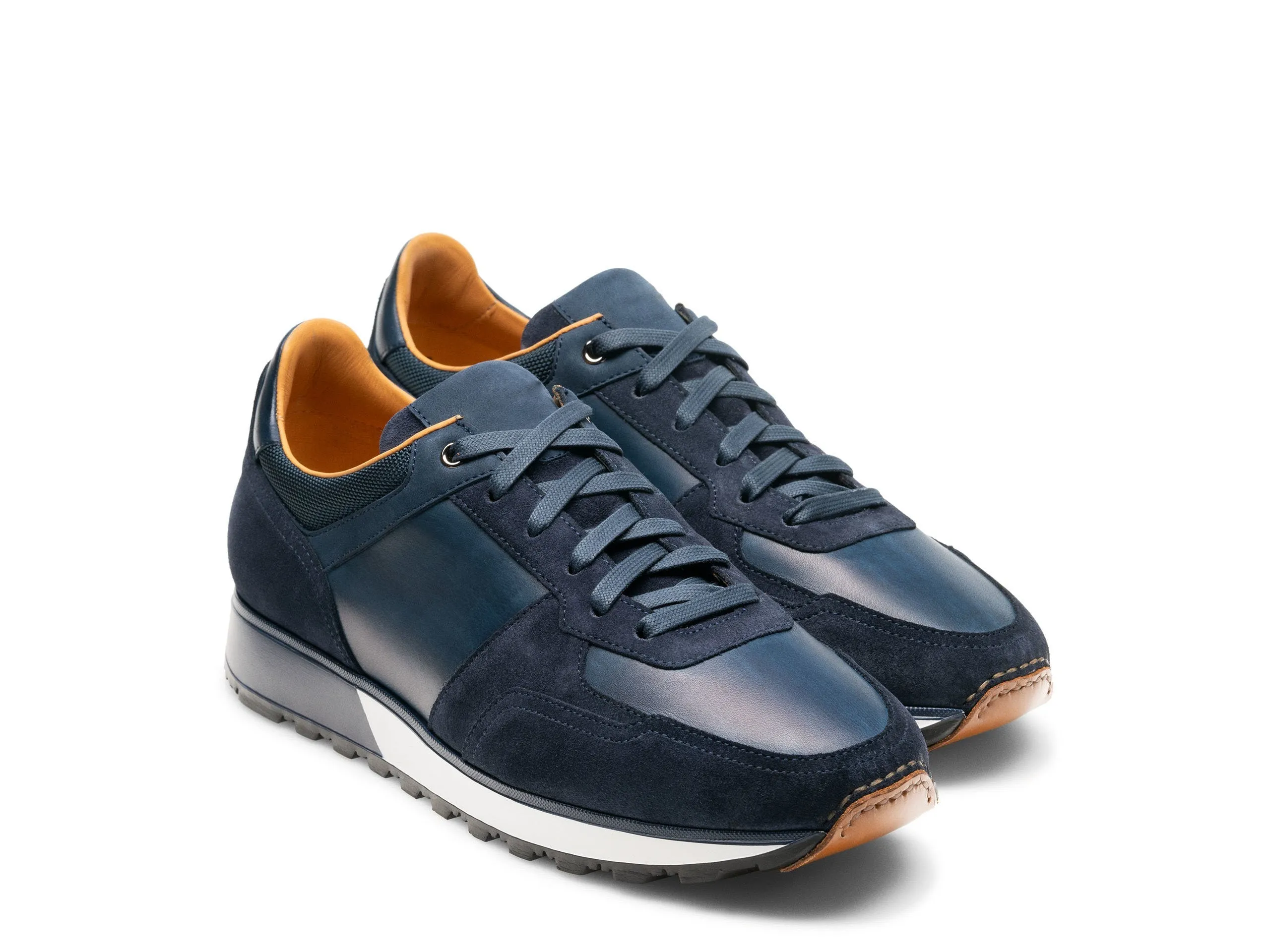 Height Increasing Navy Blue Suede and Leather Nausori Lace Up Running Sneaker Shoes