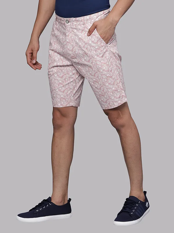 Leaf Print Tan Rose Chino Shorts