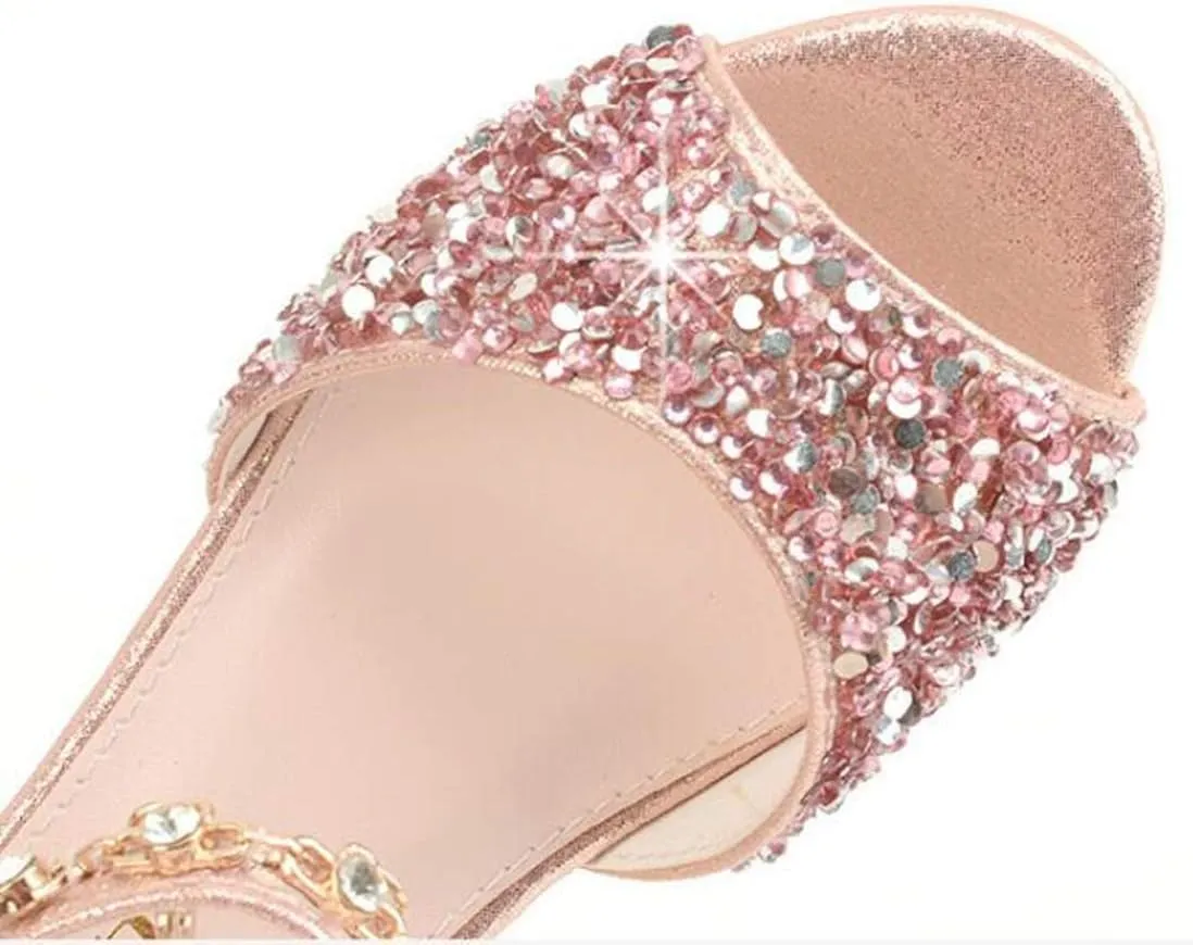 LFHT Little Kids Girls Sandals Glitter Rhinestone Dress Pumps Sequins Princess Low Heels Party Dance Shoes
