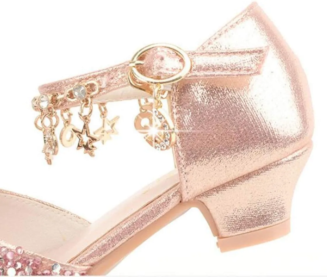 LFHT Little Kids Girls Sandals Glitter Rhinestone Dress Pumps Sequins Princess Low Heels Party Dance Shoes