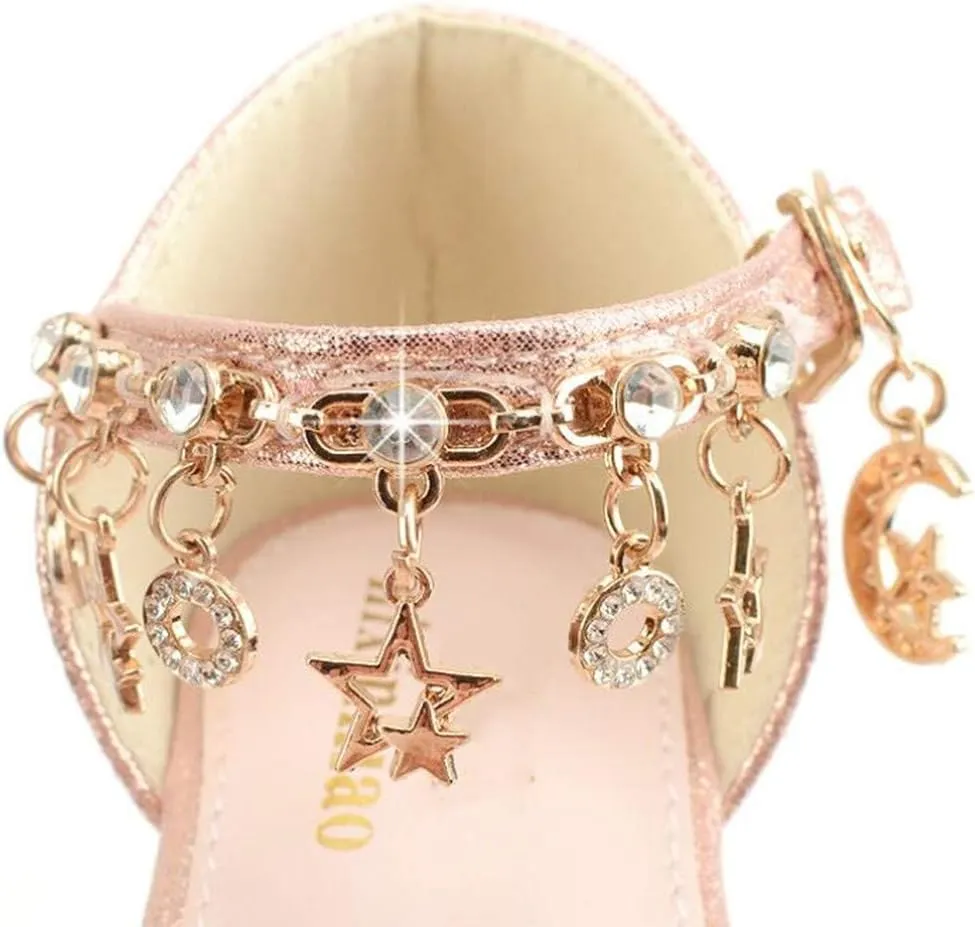 LFHT Little Kids Girls Sandals Glitter Rhinestone Dress Pumps Sequins Princess Low Heels Party Dance Shoes