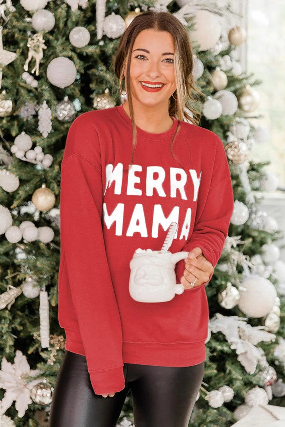 Merry Christmas Graphic Print Long Sleeve Sweatshirt