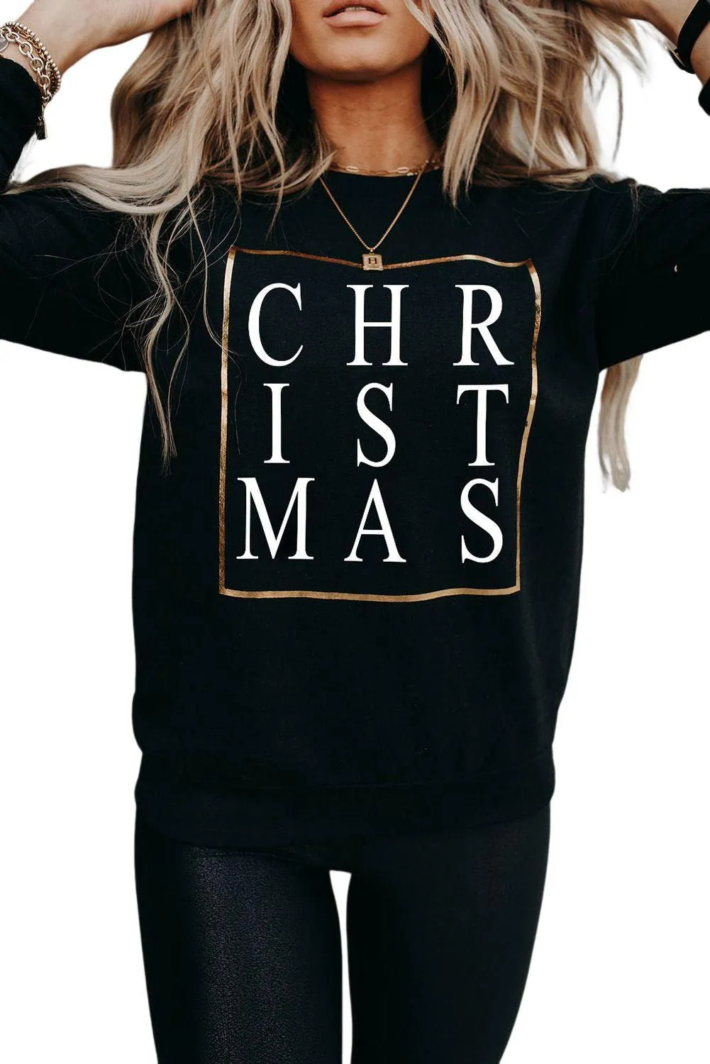 Merry Christmas Graphic Print Long Sleeve Sweatshirt