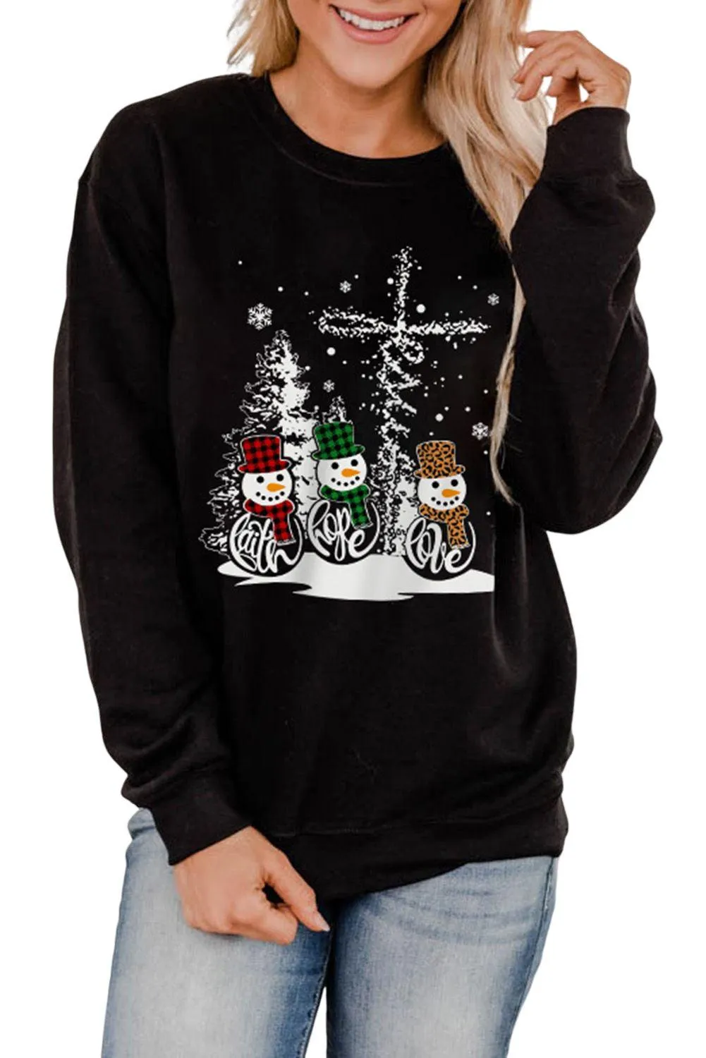 Merry Christmas Graphic Print Long Sleeve Sweatshirt