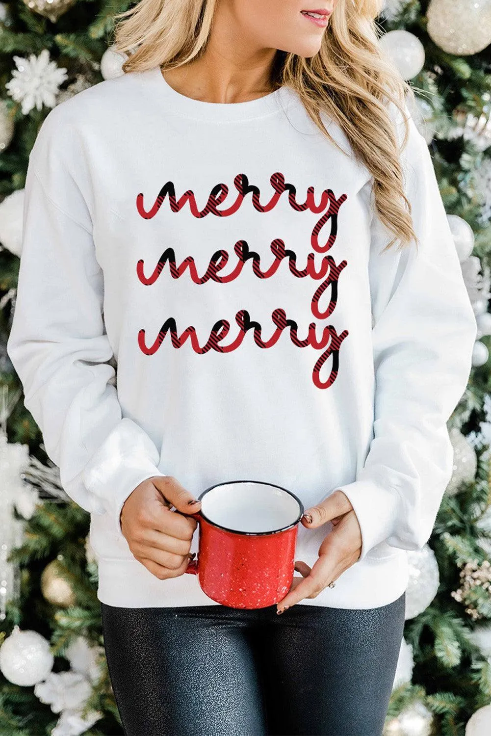 Merry Christmas Graphic Print Long Sleeve Sweatshirt