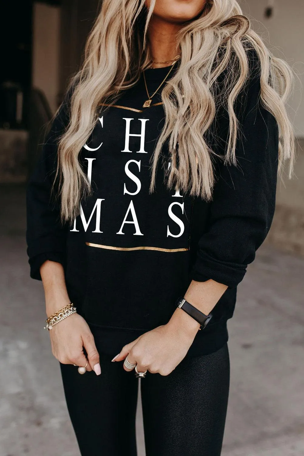 Merry Christmas Graphic Print Long Sleeve Sweatshirt