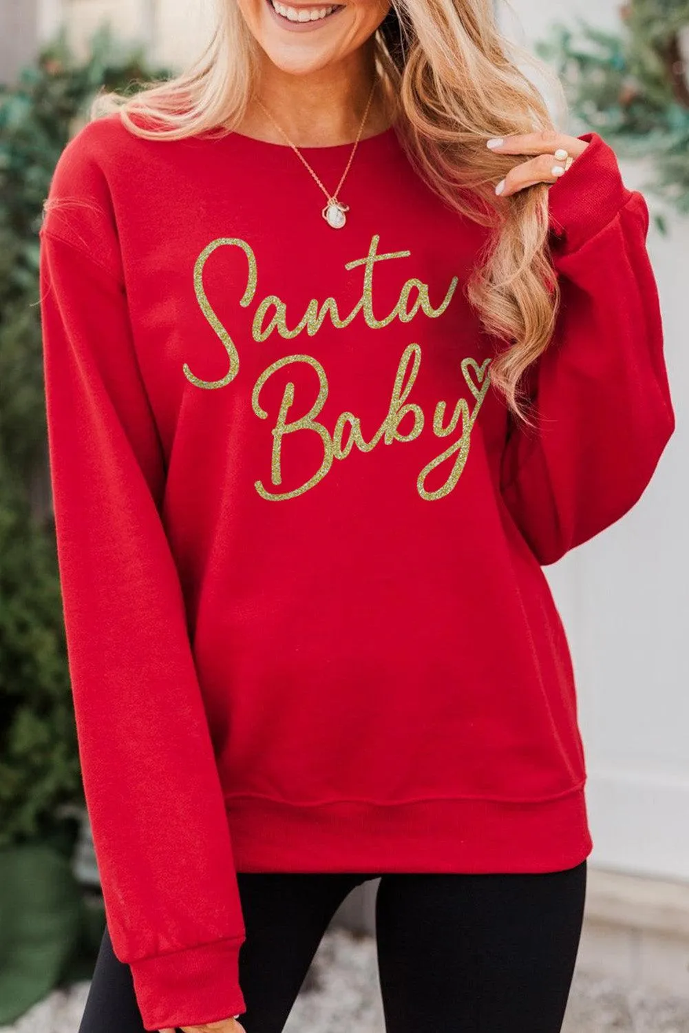 Merry Christmas Graphic Print Long Sleeve Sweatshirt