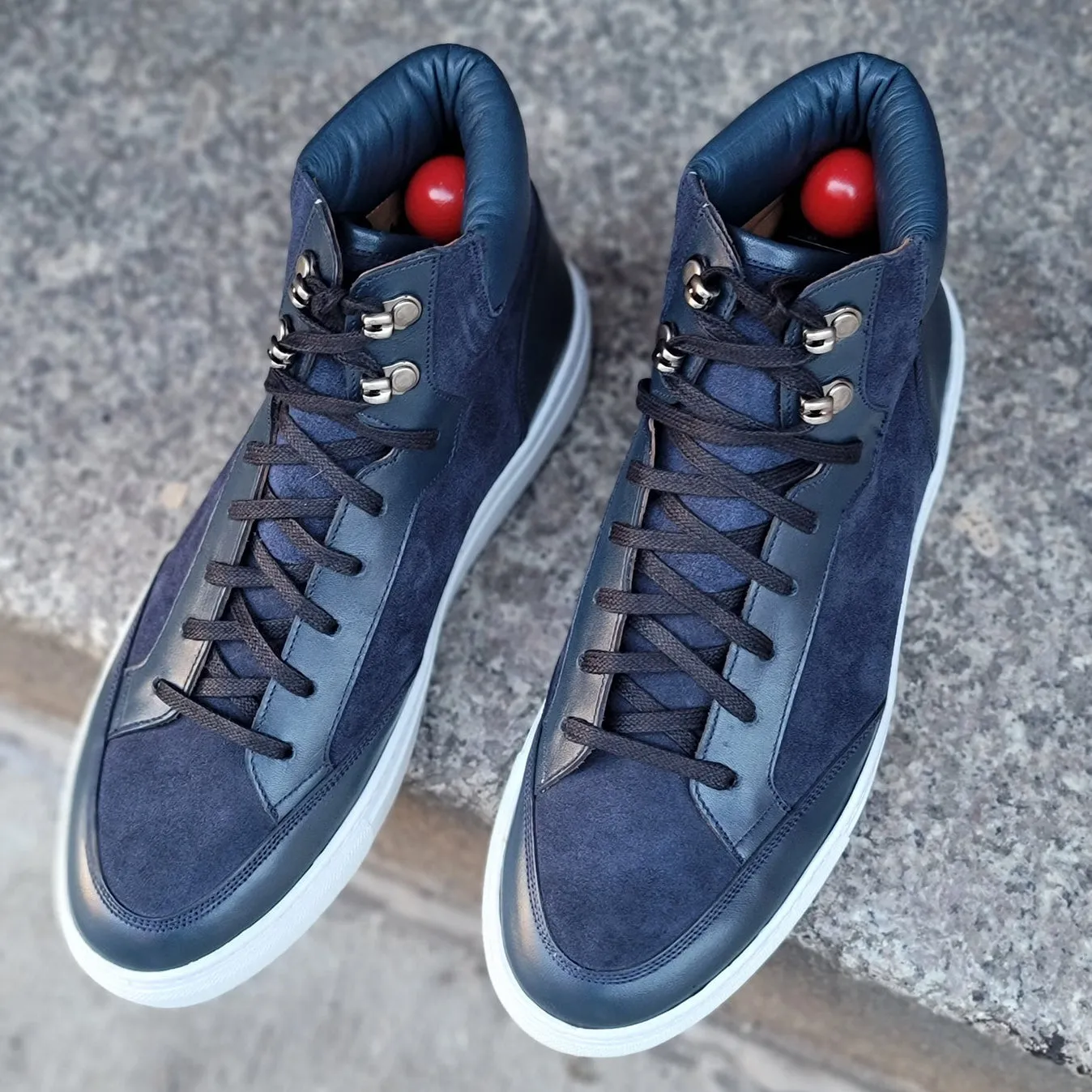 Navy Blue Suede and Leather Foxton Lace Up High Top Sneakers - Summer 2024 Collection