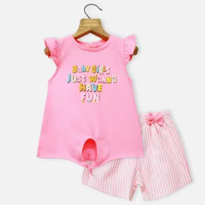 Neon Pink Top With Striped Shorts