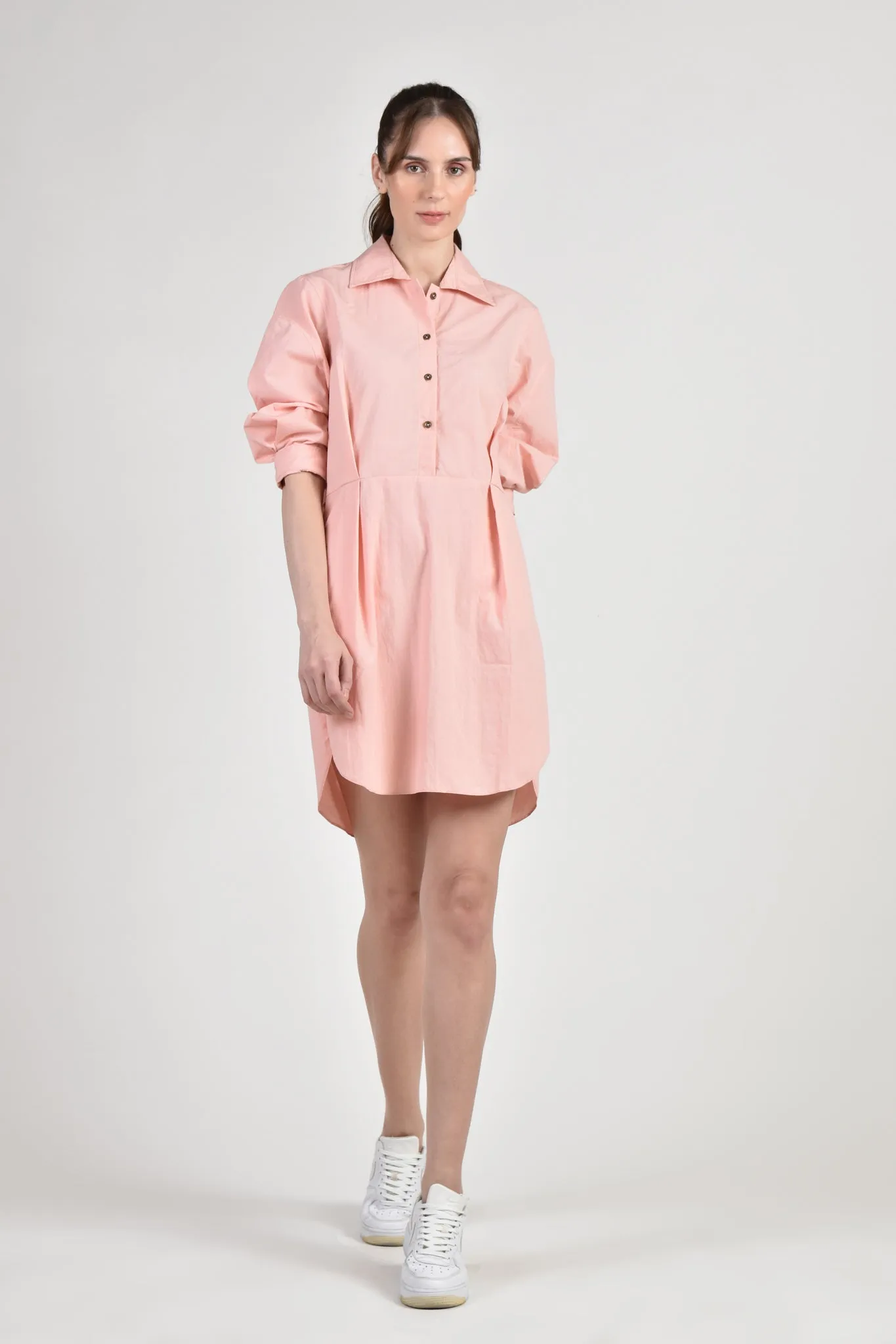 NEVILL Shirtdress with Pleat Detail (Peach)