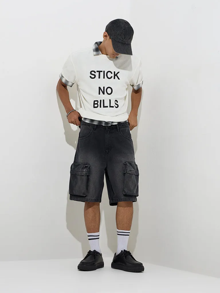 Nuon Charcoal Relaxed-Fit Mid-Rise Cargo Cotton Jorts