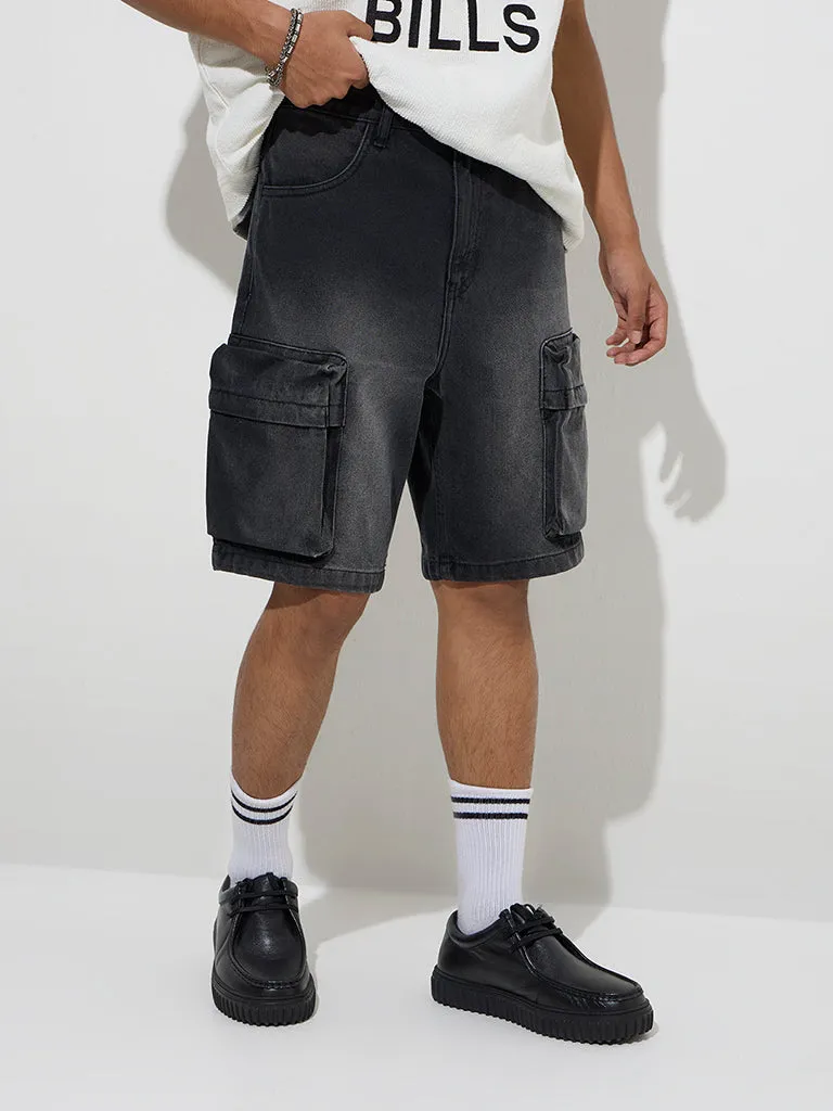 Nuon Charcoal Relaxed-Fit Mid-Rise Cargo Cotton Jorts