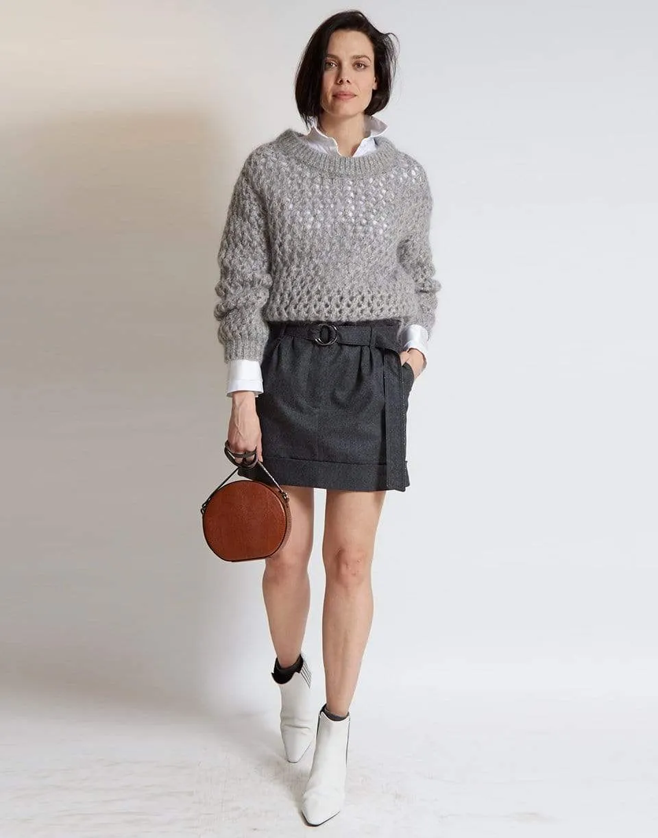 Open Weave Net Mohair Crewneck Sweater