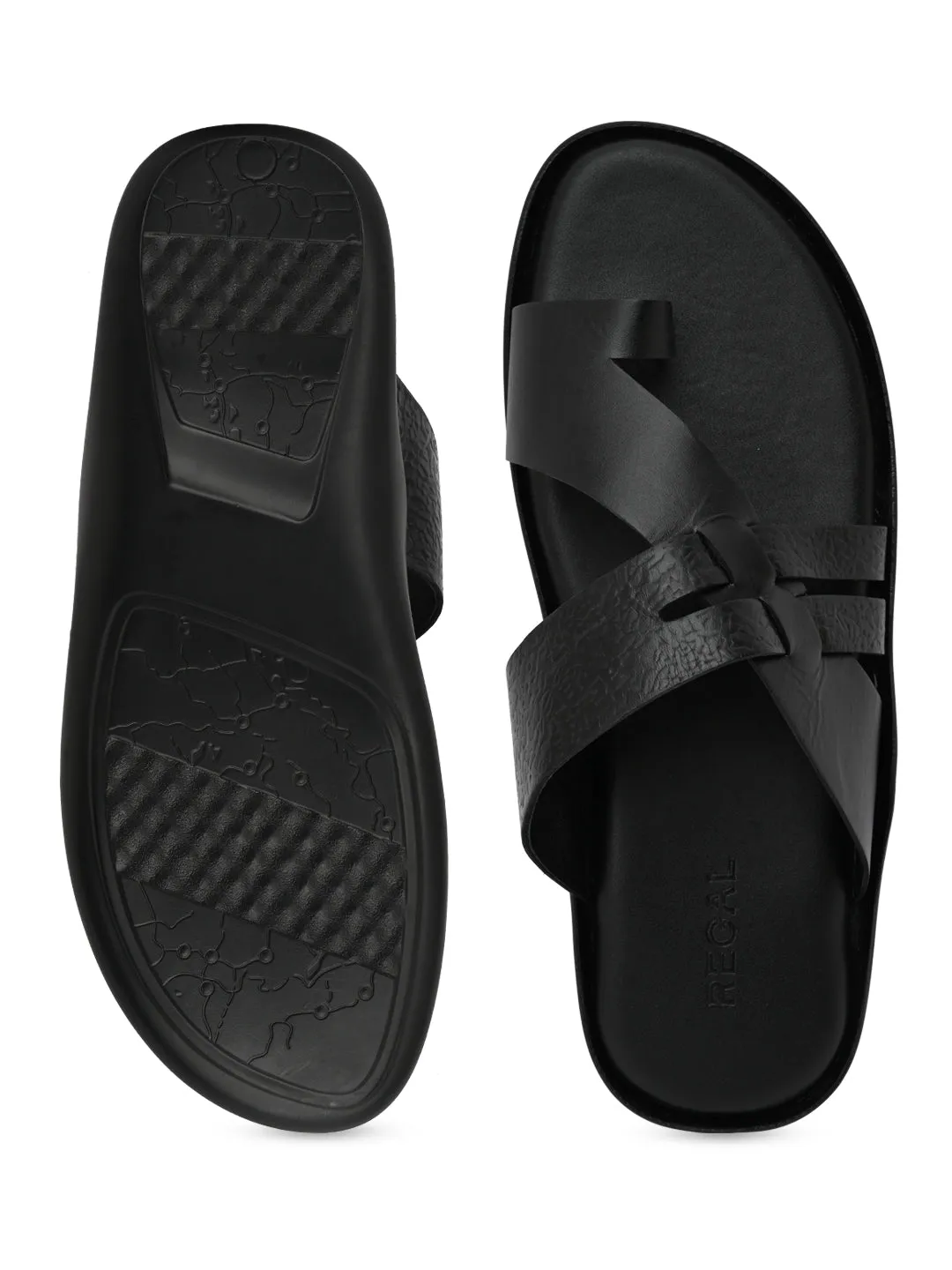 Regal Black Mens Casual Leather Sandals