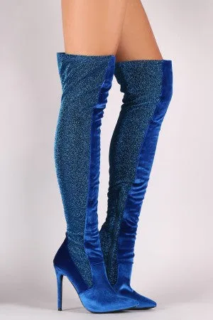 Shoe Republic LA Foil Metallic Panel Velvet Stiletto OTK Boots
