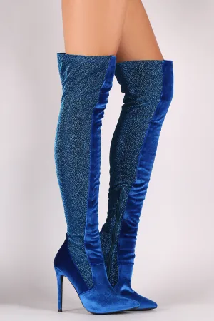 Shoe Republic LA Foil Metallic Panel Velvet Stiletto OTK Boots