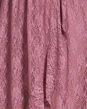 Short Sleeve Ruffled V-Neck A-Line Lace Evening Dress | Purple Orchid
