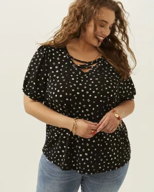Sonya Lace Up Front Polka Dot Top | Black / White
