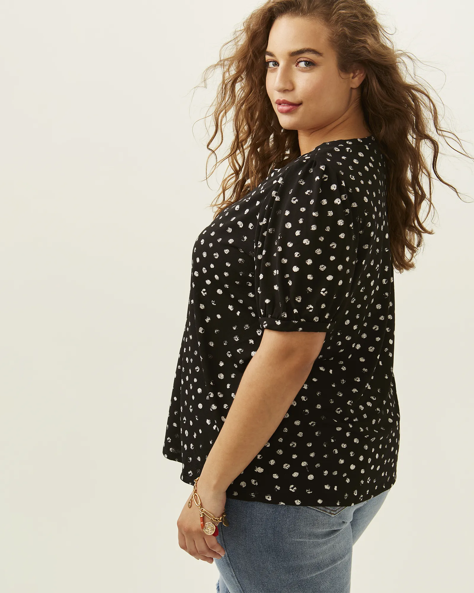 Sonya Lace Up Front Polka Dot Top | Black / White