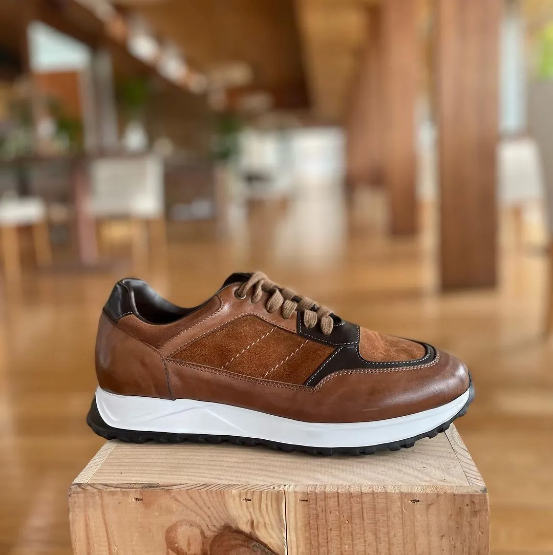Tan Leather Varese Lace Up Running Sneaker Shoes - AW24