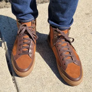 Tan Suede and Brown Leather Foxton Lace Up High Top Sneakers - Summer 2024 Collection