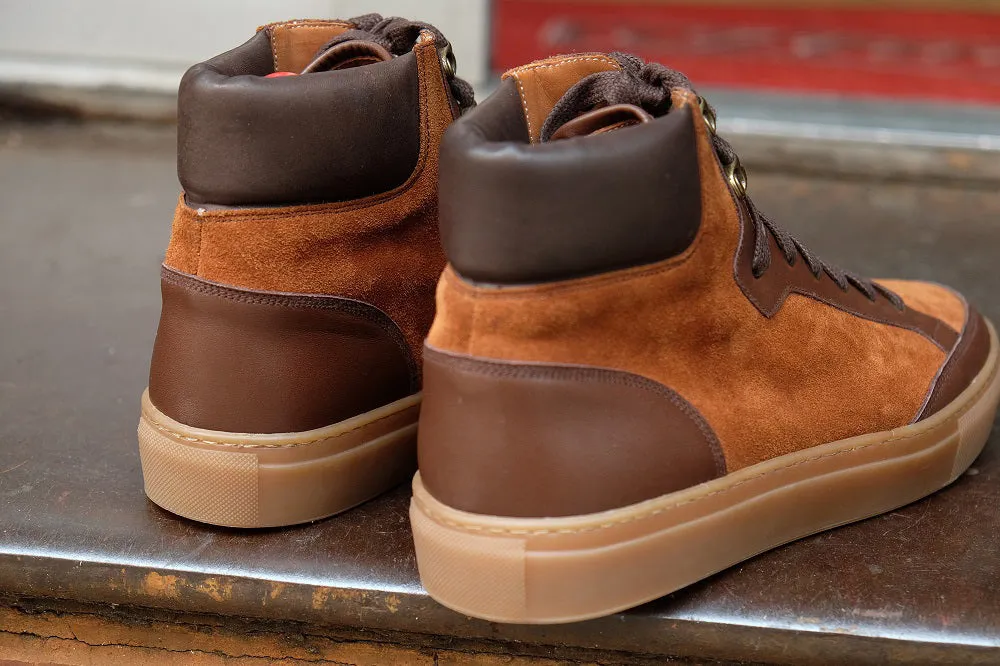 Tan Suede and Brown Leather Foxton Lace Up High Top Sneakers - Summer 2024 Collection