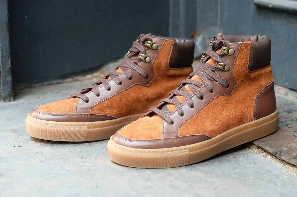 Tan Suede and Brown Leather Foxton Lace Up High Top Sneakers - Summer 2024 Collection