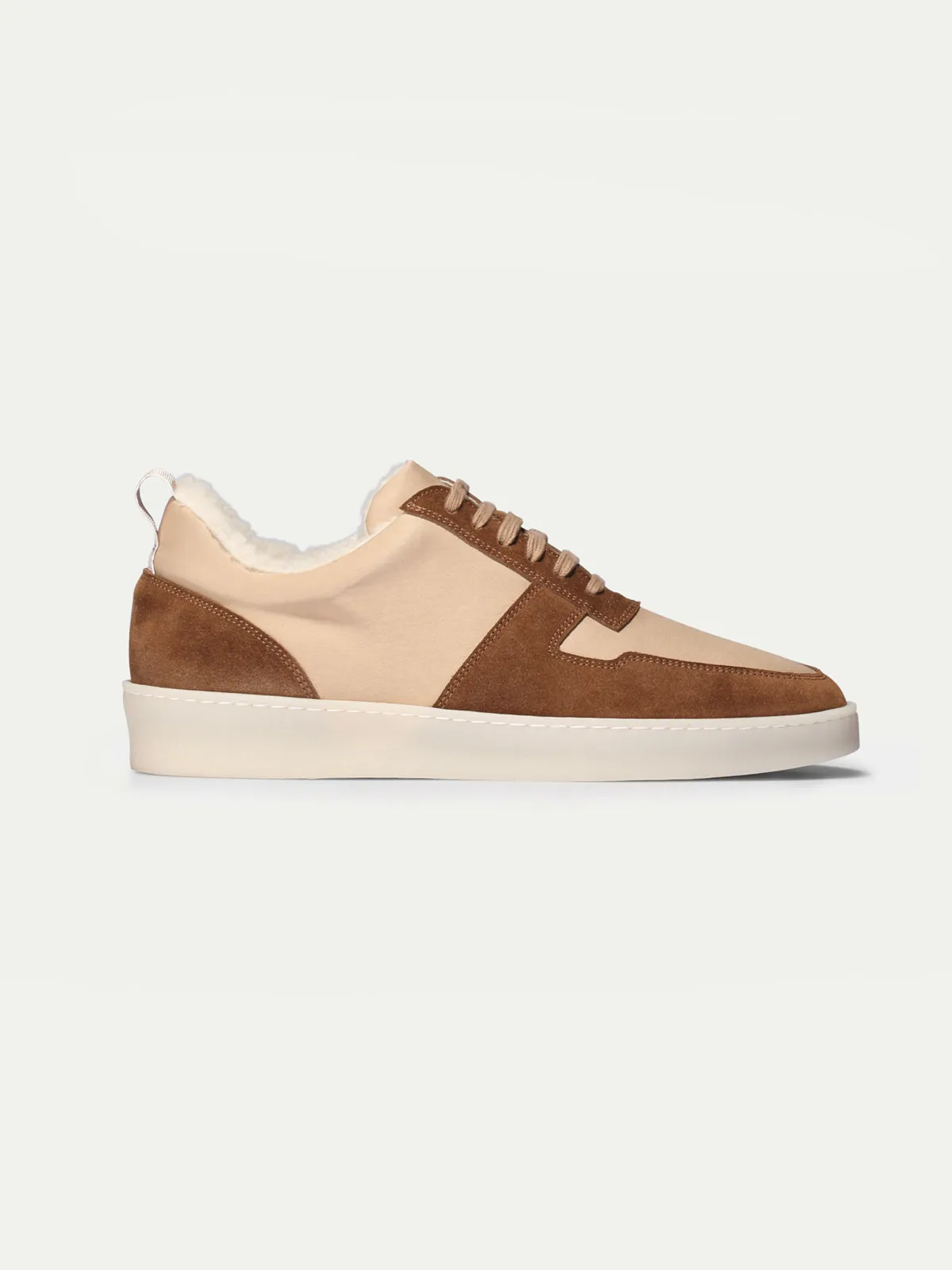 Tan Suede and Cream Suede Astrid Fleece Lined Lace Up Sneakers - AW24