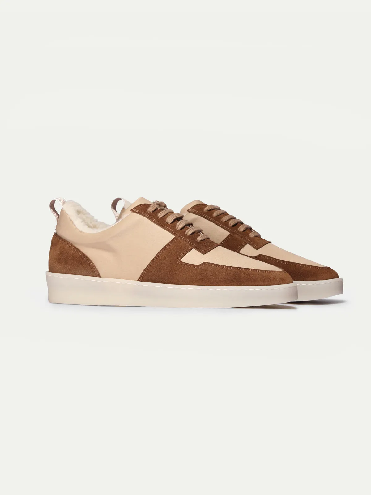 Tan Suede and Cream Suede Astrid Fleece Lined Lace Up Sneakers - AW24