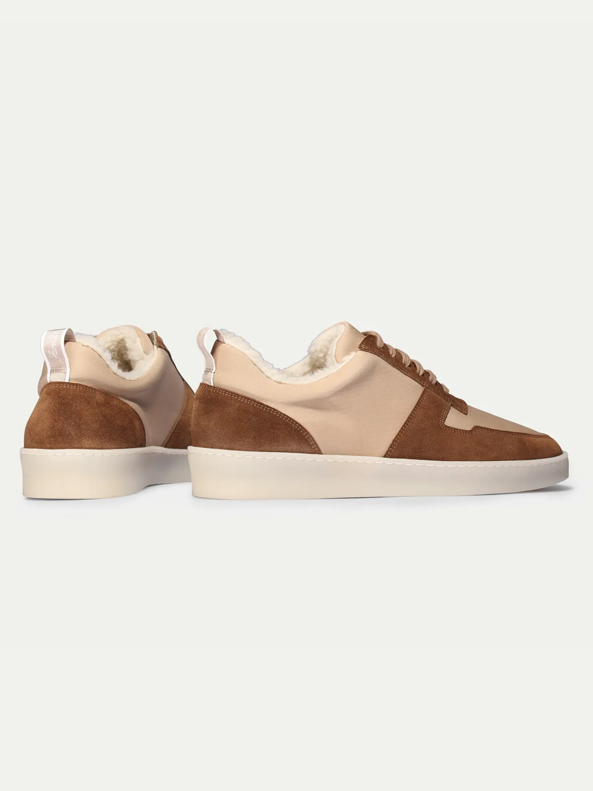 Tan Suede and Cream Suede Astrid Fleece Lined Lace Up Sneakers - AW24