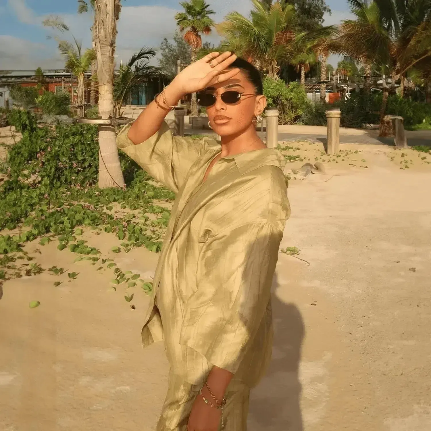 Tivara Boho Set – Olive green – Wide-leg high-waisted pants